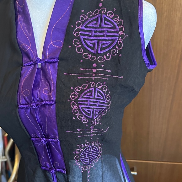 Vintage Black and Purple Sheer vest Asian inspired. - Picture 3 of 7